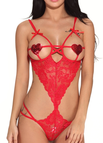 

Sexy Women Sheer Lace Bandage Hollow Out Heart Lingerie Эротическая пижама