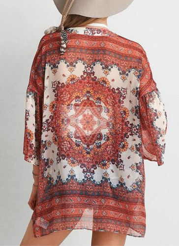 

Boho Chiffon Floral Print Front Open Women's Loose Kimono
