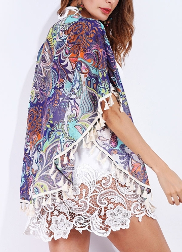 

Шифоновые кисточки Кардиган Бохо Этнические принты Fringed Women's Kimono