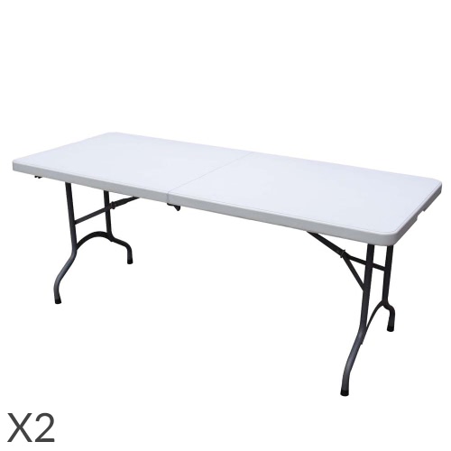 Lot de 2 Tables Pliantes de réception plateau 4.5cm et pieds pliants 183cm Blanc