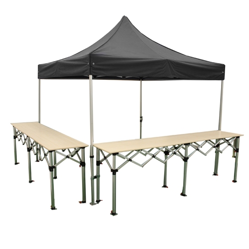 Stand buvette pliant 3x3m Alu 45mm + 2 comptoirs pliants 285x40cm