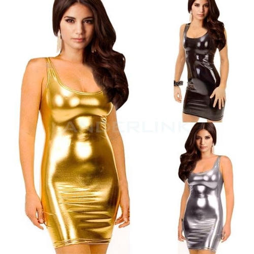 

Women's Korea Sexy Stylish Slim Synthetic Leather Sundress Mini Dress