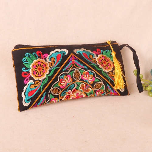 New Fashion Women Clutch Bag Embroidery Contrast Wrist Strap Elegant Mobile Phone Bag