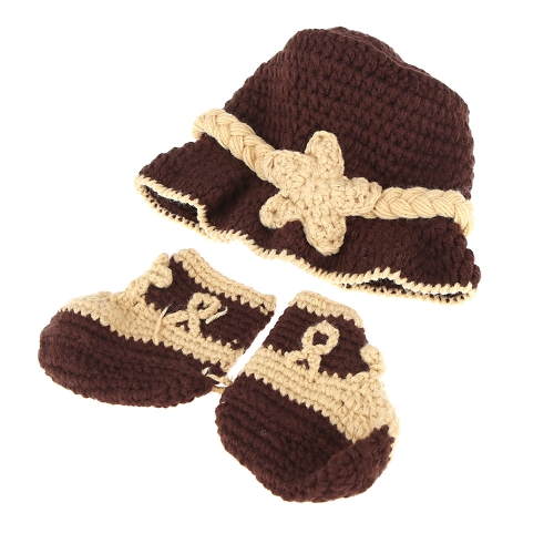 Baby-Kind Trilby Fedora Hut + Schuhe Crochet Knitting Kostüm Weiche entzückende Kleider Foto Fotografie Props für Neugeborene