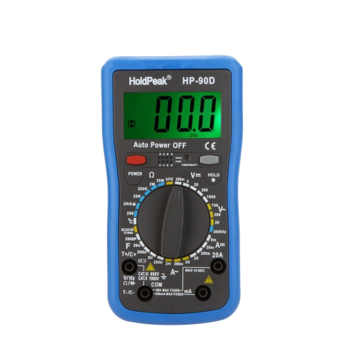 HoldPeak HP-90D Digital Multimeter DMM Amp Volt Ohm HZ Temperature Meter Capacitor w/ hFE & Battery Test