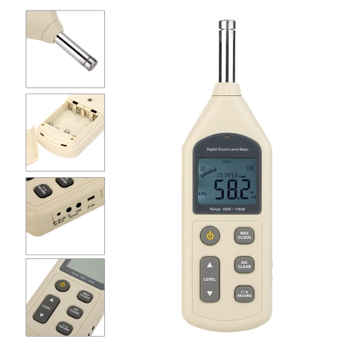 

GM1356 Digital Sound Level Meter Noise Meter dB Decible Monitor Tester with Time & USB Interface & Auto LCD Backlight