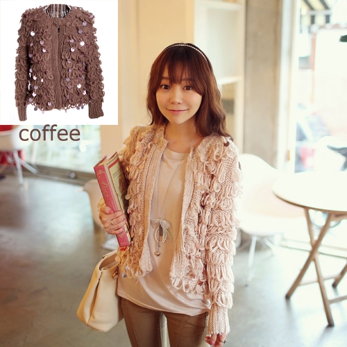 Women Loose Retro Sequin Cardigan Sweater