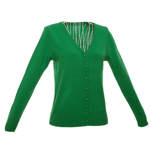 

Women Pearl Button V Neck Knitted Sweater Cardigan