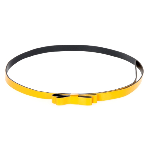 

Fashion Women Lady Slender Waist Belt Cute Bowknot Candy Color Thin Skinny PU Leather Waistband Belt Yellow