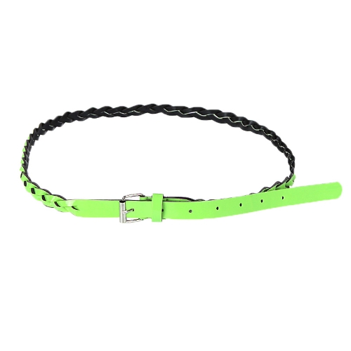 Fashion Women Lady Braided Belt Candy Color Skinny Thin Weave Plaid Buckle Cross Belt PU Leather Green