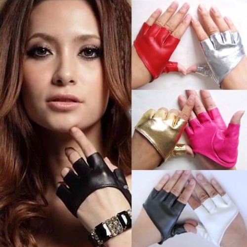 

Мода женщины перчатки мягкой Пу кожа Половина Finger короткие перчатки вождения белые перчатки шоу Танцы