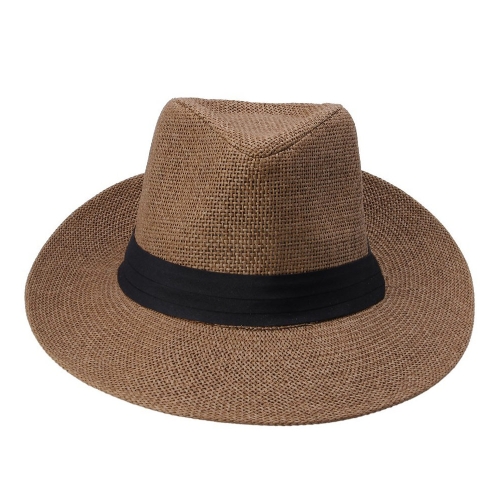 Fashion Men Women Panama Sun Straw Hat Contrast Ribbon Pinched Crown Rolled Trim Beach Cap