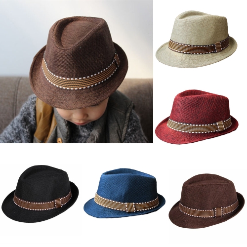 New Fashion Kids Boy Girl Unisex Fedora Hat Contrast Trim Cool Jazz Hat Trilby Cap Chapeau