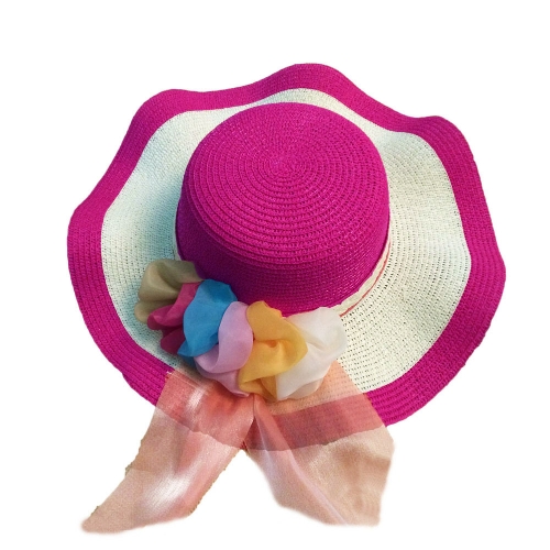 

New Summer Women Girl Straw Hat Wide Wave Brim Colorful Ribbon Floppy Foldable Sun Beach Hat