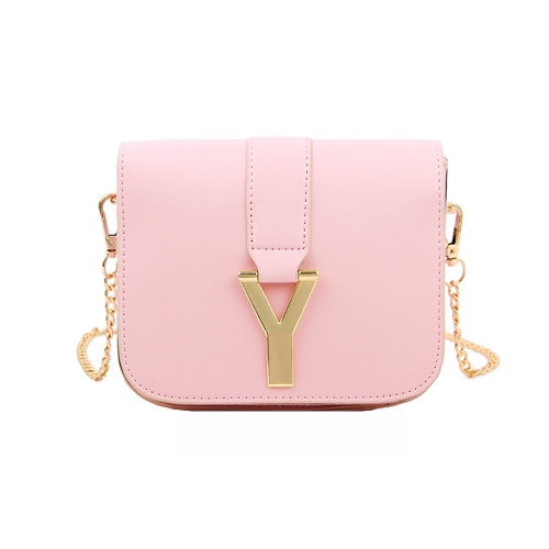 New Fashion Women Chain Bag PU Leather Candy Color Mini Crossbody Shoulder Bag Pink