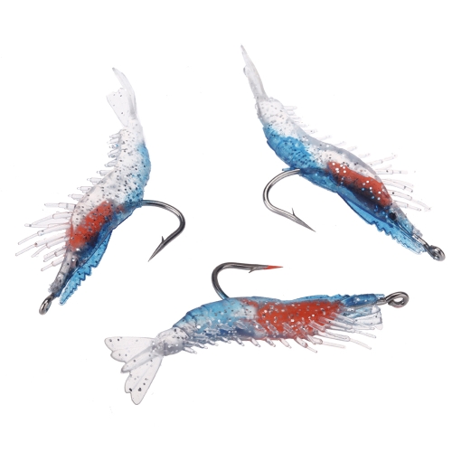

3Pcs 6cm/3g Artificial Fishing Lure Bionic Shrimp Prawn Soft Bait Fishing Tackle Noctilucent Luminous Lifelike with Hook