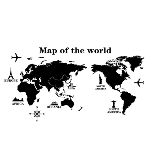 World Map Profile Black Simple Design Removable Wall Stickers DIY Wallpaper Mural