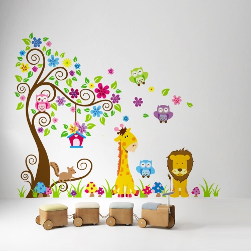 Cartoon Cute Lion Owl Giraffe DIY Wall Wallpaper Stickers Art Decor Mural Kid's Child Room Decal