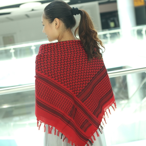 

110*110cm Military Arabian Shemagh Tactical Desert Head Scarf Fringed Shawl Stole Muffler Headdress Unisex 100% Cotton Red