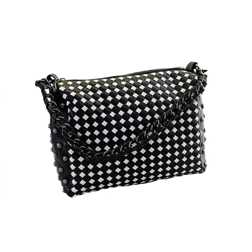 Branco e moda mulheres bolsa de ombro cor dos doces PU couro Weave cadeia rebite Messenger Crossbody zíper saco preto