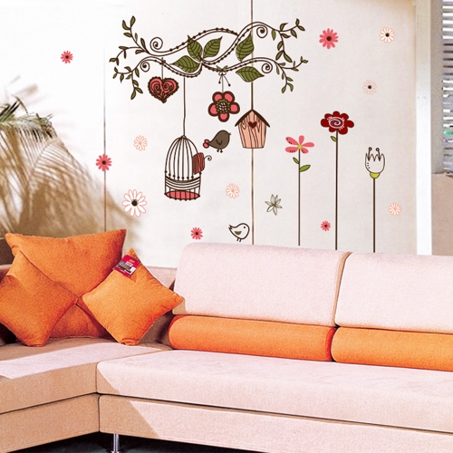 Flower Rattan Birdcage Removable Wall Stickers Art Decals Mural DIY Wallpaper for Room Decal 70 * 50cm