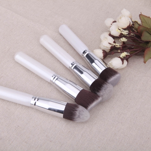 4ST Holz Make-up Pinsel Kit Professional Kosmetik Set silber Ferrule White