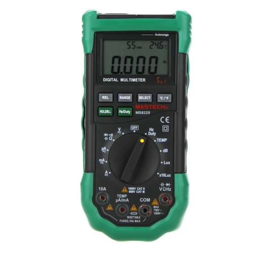 

MASTECH MS8229 Auto Range LCD Backlight DMM Digital Multimeters w/ Noise Illumination Temperature & Humidity Tester