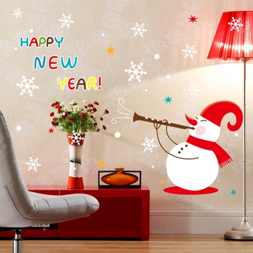 Happy New Year Snow Removable Wall Stickers Art Decals Mural DIY Wallpaper for Room Decal 60 * 90cm