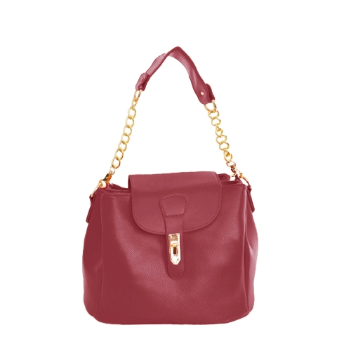 New Fashion Women Handbag Candy Color Twist Lock PU Leather Solid Shoulder Crossbody Bucket Bag