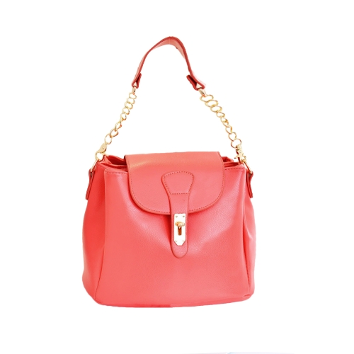 

New Fashion Women Handbag Candy Color Twist Lock PU Leather Solid Shoulder Crossbody Bucket Bag