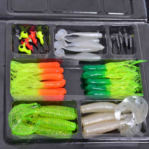 

35Pcs Soft Plastic Worm Fishing Baits 10 Lead Jig Head Hooks Simulation Suite Set Lures Tackle