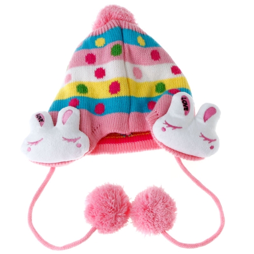 Cute Bunny Ear Knit Wool Winter Cap Hat Beanie for Baby Kid Boys/Girls Pink