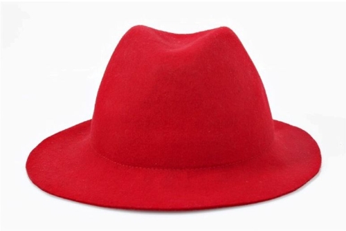 Fashion Unisex Wool Fedora Hat Trilby Crown Cap Wide Brim Bowler Derby Headwear Floppy Bucket Hat Red