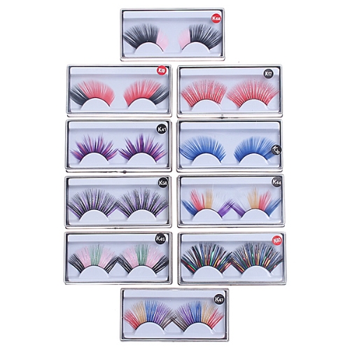 10 Pair Colourful Party False Fake Long Eyelashes with Eye Lash Glue  500pcs/Lot
