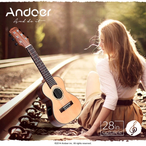

Andoer 28" Guitalele Guitarlele Guilele Travel Guitar Solid Cedar Rosewood Fretboard Bridge Stringed Instrument with Built-in 3-band EQ Gig Box Audio Cable Strap