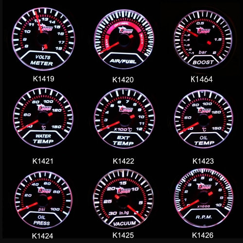 

Car Motor Universal Smoke Len 2" 52mm 30-0 IN/HG Indicator Vacuum Gauge White LED Light