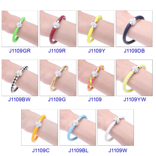 

Fashion Jewelry Accessory Leather Magnetic Buckle Rhinestone Crystal Bracelet Bangle Wristband