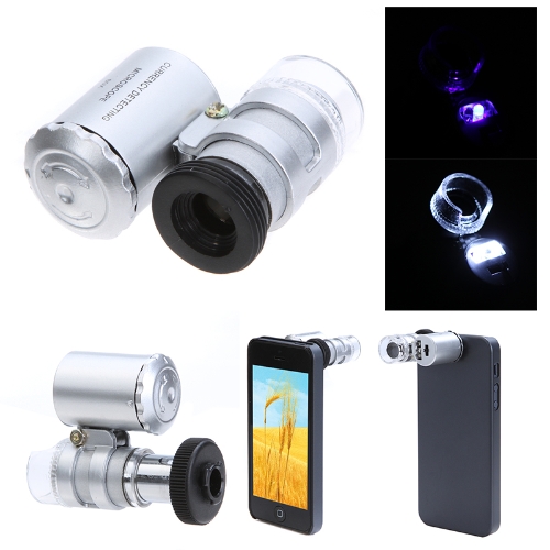 Mini 60X  Microscope Magnifier for iPhone 5 Currency Detecting with LED Light