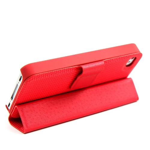 Magnetic Adsorption Folio Smart Flip Case Skin Stand Cover for iPhone 4 4S Multifunctional Holder Headphone Bobbin Winder Red