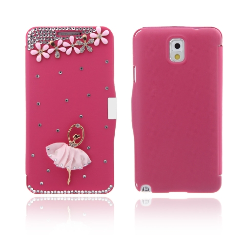 Flip en cuir fleur Bling Housse Etui simili cuir pour Samsung Galaxy Note 3 III N9000 Rose