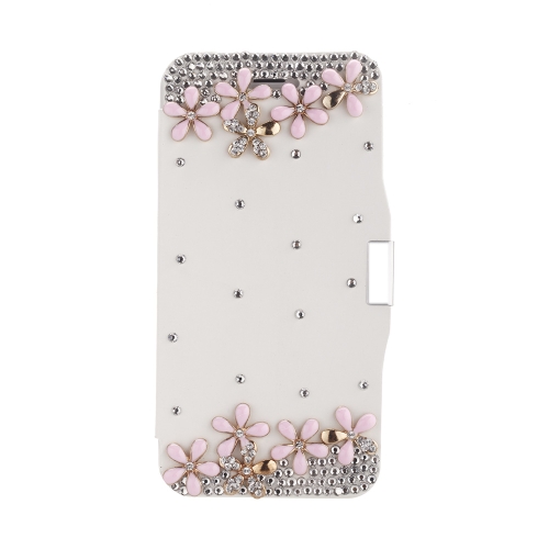 Magnética Flip PU cuero piel Ultra Slim bolsa cartera caso cubierta Bling Diamante Rhinestone cristal duro para Apple iPhone 6 blanco