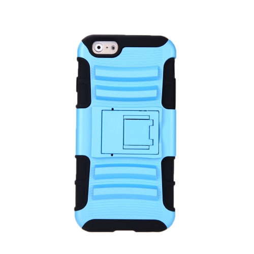 For iPhone 6 4.7'' Dual Layer Silicone & PC Back Case Protective Shell Cover with Stand Blue