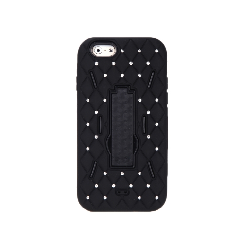 Detachable Dual Layer Silicone & PC Back Case Protective Shell Cover with Stand  Bling Crystal Decoration for iPhone 6 Black