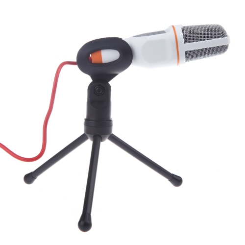 Mic Wired Condenser Microphone with Holder Clip for Chatting Singing Karaoke PC Laptop White