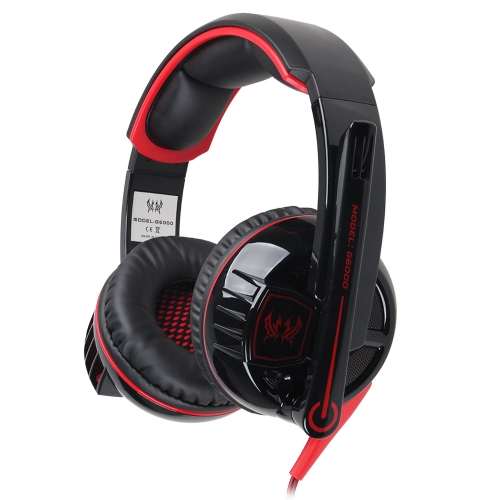 EACH G6000 Stereo Gaming Headphone Headset Headband with Mic Volume Control Glaring LED Light for PC Game  Black & Red