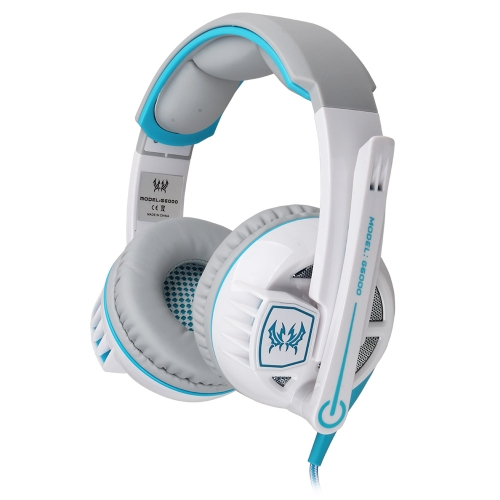 EACH G6000 Stereo Gaming Headphone Headset Headband with Mic Volume Control Glaring LED Light for PC Game  White & Blue