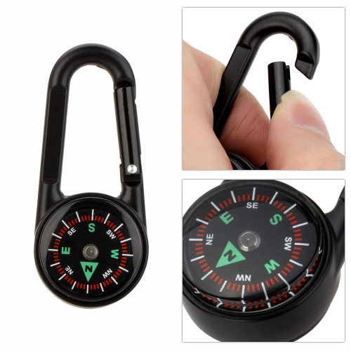 Double Sided Metal Mini 3 in 1 Carabiner Compass Thermometer for Outdoor Camping Hiking Climbing