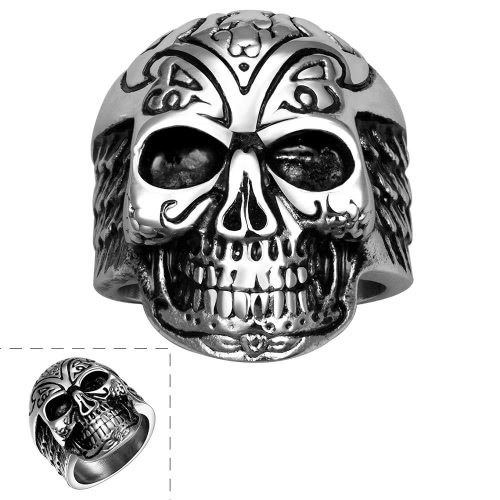 Polished 316L Stainless Steel Moter/Bikers Ring Skull Skeleton Antique Silver Wide Cast Gothic Punk Rock Style Men's Large Heavy Jewelry