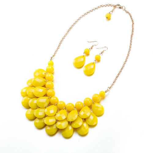 

Charm Vintage Beads Pendant Crystal Choker Necklace with Earrings