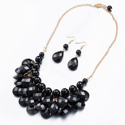 

Charm Vintage Beads Pendant Crystal Choker Necklace with Earrings